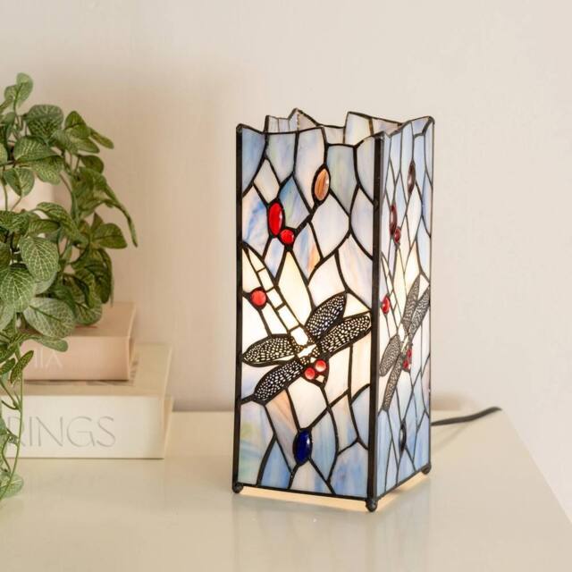 EONLION Traditional Table Lamp Stained Glass Handcrafted Vintage Blue Light - image 1