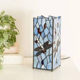EONLION Traditional Table Lamp Stained Glass Handcrafted Vintage Blue Light - thumbnail 4