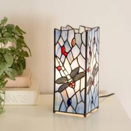 EONLION Traditional Table Lamp Stained Glass Handcrafted Vintage Blue Light