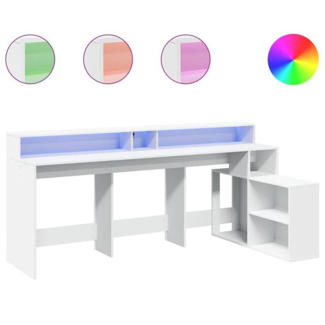 Berkfield Home Desk with LED Lights White 200x104x91 cm Engineered Wood - Size: 200 x 104 x 91 cm - image 1