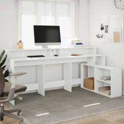 Berkfield Home Desk with LED Lights White 200x104x91 cm Engineered Wood - Size: 200 x 104 x 91 cm - thumbnail 4