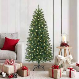Berkfield Home Artificial Christmas Tree with 150 LEDs Green 150 cm PE & PVC - thumbnail 1