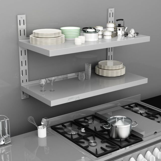 Berkfield Home 2-Tier Floating Wall Shelf Stainless Steel 100x30 cm in Grey - image 1