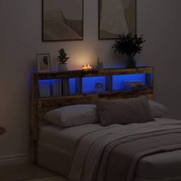 Berkfield Home Headboard Cabinet with LED Old Wood 160x17x102 cm in Brown - Size: 160 x 17 x 102 cm - thumbnail 2