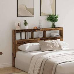 Berkfield Home Headboard Cabinet with LED Old Wood 160x17x102 cm in Brown - Size: 160 x 17 x 102 cm - thumbnail 4