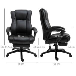 VINSETTO Executive Home Office Chair, PU Leather Desk Chair, with Foot Rest in Black - thumbnail 3