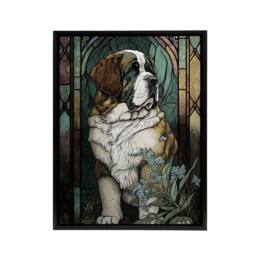 "Artery8 St Bernard Dog Floral Modern Art Nouveau Framed Canvas Wall Art Print - Size: W12"" x H16""" - thumbnail 1