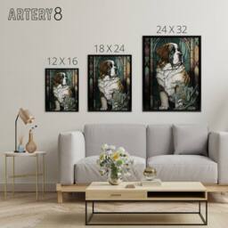 "Artery8 St Bernard Dog Floral Modern Art Nouveau Framed Canvas Wall Art Print - Size: W12"" x H16""" - thumbnail 4