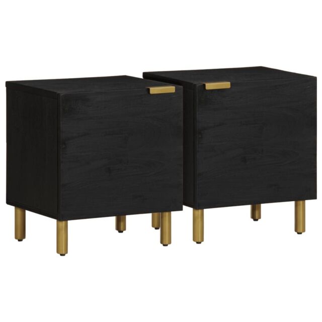 Berkfield Home Bedside Cabinet 2 pcs Black 40x33x46 cm Solid Wood Mango - Size: 40 x 33 x 46 cm - image 1