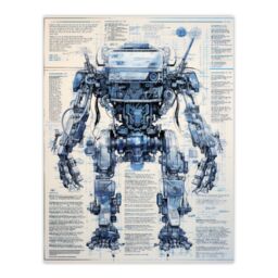 Artery8 Wall Art Print Mech War Robot Hybrid Secret Military Schematic Blue Futuristic Complex Arcane Manuscript Gift For Him Man Cave Poster - thumbnail 1