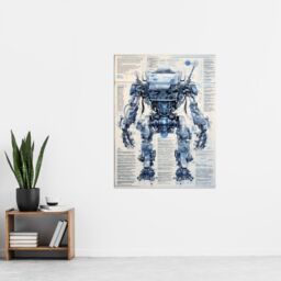 Artery8 Wall Art Print Mech War Robot Hybrid Secret Military Schematic Blue Futuristic Complex Arcane Manuscript Gift For Him Man Cave Poster - thumbnail 4
