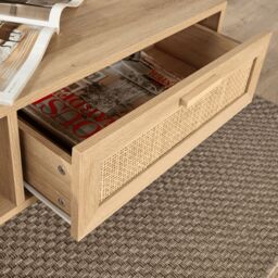 Home Source Coffee Table Rattan Front Drawer Open Shelf Solid Wooden Legs in Natural - thumbnail 4