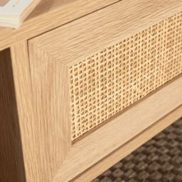 Home Source Coffee Table Rattan Front Drawer Open Shelf Solid Wooden Legs in Natural - thumbnail 6