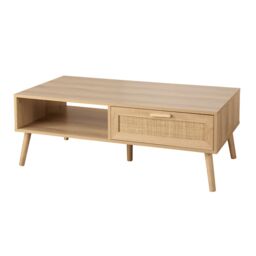 Home Source Coffee Table Rattan Front Drawer Open Shelf Solid Wooden Legs in Natural - thumbnail 8