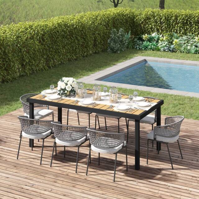 OUTSUNNY Garden Dining Table for 8, Aluminium Frame for Patio, Natural - image 1