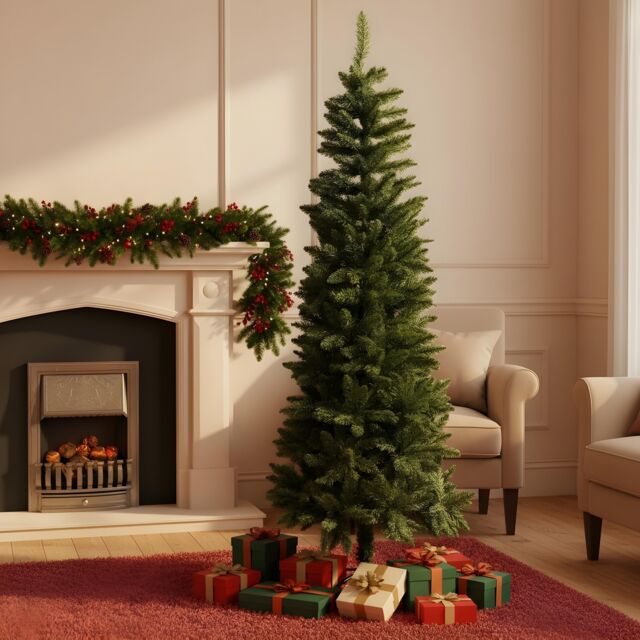 Shatchi 5Ft Slim Pine Green Tree Christmas Holiday Festive Xmas Home Decorations with Pencil Point Tips - image 1