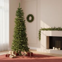 Shatchi 5Ft Slim Pine Green Tree Christmas Holiday Festive Xmas Home Decorations with Pencil Point Tips - thumbnail 6