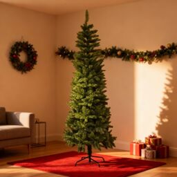 Shatchi 5Ft Slim Pine Green Tree Christmas Holiday Festive Xmas Home Decorations with Pencil Point Tips - thumbnail 5