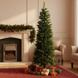 Shatchi 5Ft Slim Pine Green Tree Christmas Holiday Festive Xmas Home Decorations with Pencil Point Tips