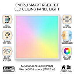 ENER-J Smart RGB CCT 4000 Lumen Backlit LED Panel 600 x 600mm White 40W - Size: 10 inches - thumbnail 1