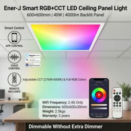 ENER-J Smart RGB CCT 4000 Lumen Backlit LED Panel 600 x 600mm White 40W - Size: 10 inches - thumbnail 2