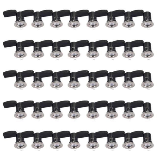 First Choice Lighting Set of 40 Fire Rated Downlights - Brushed Chrome Fixed GU10 Recessed in Silver - image 1