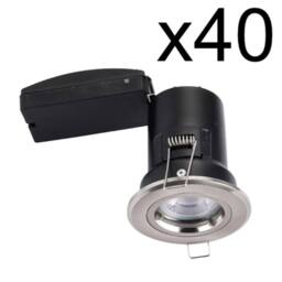 First Choice Lighting Set of 40 Fire Rated Downlights - Brushed Chrome Fixed GU10 Recessed in Silver - thumbnail 2