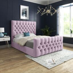 KDMD Novara Upholstered Soft Velvet Pink Bed Frame - Size: Double - thumbnail 1