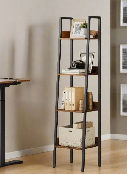 Modcraft Rustic 4-Tier Ladder Shelf - Industrial Freestanding Bookcase in Brown - Size: Large - image 1