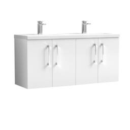 Balterley Level 1200mm Wall Hung 4 Door Double Basin Vanity Unit - Gloss White