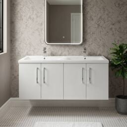 Balterley Level 1200mm Wall Hung 4 Door Double Basin Vanity Unit - Gloss White - thumbnail 3