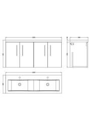 Balterley Level 1200mm Wall Hung 4 Door Double Basin Vanity Unit - Gloss White - thumbnail 4
