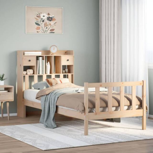 Berkfield Home Bookcase Bed without Mattress 90x190 cm Single Solid Wood Pine in Natural - image 1