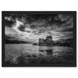 Artery8 Scottish Photo Landscape Eilean Donan Castle Scotland Black White Artwork Framed Wall Art Print A4 - thumbnail 1