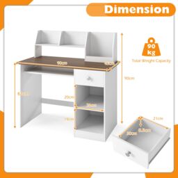 Gymax Study Desk Wooden Writing Table With Keyboard Tray & Drawer in Natural - thumbnail 2