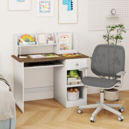 Gymax Study Desk Wooden Writing Table With Keyboard Tray & Drawer in Natural - thumbnail 5