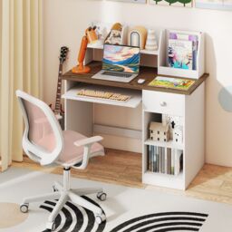 Gymax Study Desk Wooden Writing Table With Keyboard Tray & Drawer in Natural - thumbnail 3