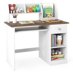 Gymax Study Desk Wooden Writing Table With Keyboard Tray & Drawer in Natural