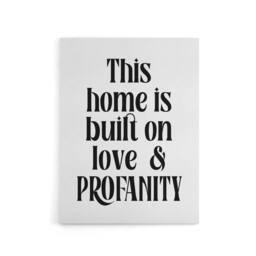 "Artery8 Home Built On Love & Profanity Cheeky Funny Canvas Wall Art Print in White - Size: W12"" x H16""" - thumbnail 1