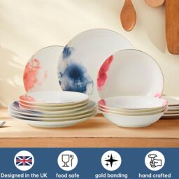 London Boutique Dinner Set for 4, Premium Quality Fine China Dinner Sets, Classic Design 12 Piece Dinner Set Tableware Comes w/ Dinner Plates Side - thumbnail 4