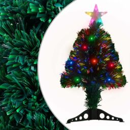 Berkfield Home Pre-lit Christmas Tree with Stand 64 cm Fibre Optic in Green - thumbnail 1