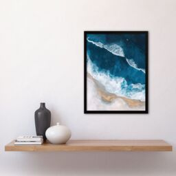 "Artery8 Waves on Beach From Above Artwork Coastal Calm Framed Art Print in Blue - Size: W12"" x H16""" - thumbnail 4