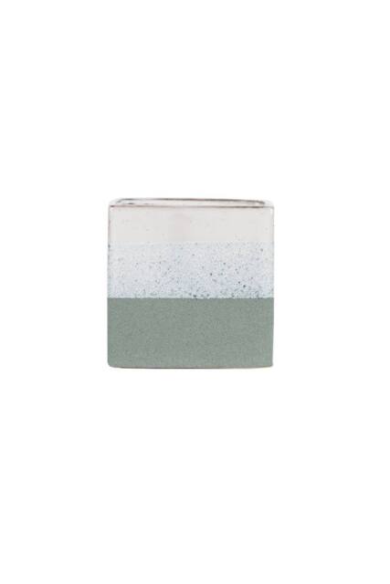 KDMD Hortus Green & White Bordeaux Stoneware Cube 16cm H x 16.5cm W - Size: 16 cm H x 16.5 cm W - image 1