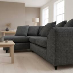 Abakus Direct Jumbo Chenille Corner Left Sofa with Plush Chaise Extension in Black - thumbnail 5