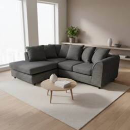 Abakus Direct Jumbo Chenille Corner Left Sofa with Plush Chaise Extension in Black - thumbnail 2