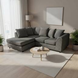 Abakus Direct Jumbo Chenille Corner Left Sofa with Plush Chaise Extension in Black - thumbnail 7