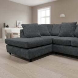 Abakus Direct Jumbo Chenille Corner Left Sofa with Plush Chaise Extension in Black - thumbnail 4
