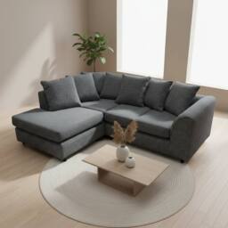 Abakus Direct Jumbo Chenille Corner Left Sofa with Plush Chaise Extension in Black - thumbnail 6