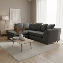 Abakus Direct Jumbo Chenille Corner Left Sofa with Plush Chaise Extension in Black - thumbnail 3