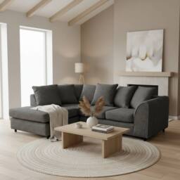 Abakus Direct Jumbo Chenille Corner Left Sofa with Plush Chaise Extension in Black - thumbnail 1